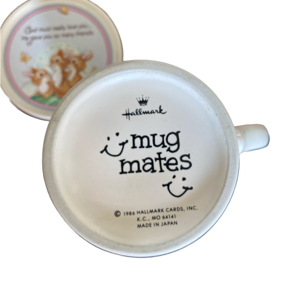 Vtg Hallmark Mug Mates Friendship Bunny Rabbits Squirrel Birds Mug And Lid - Picture 5 of 8